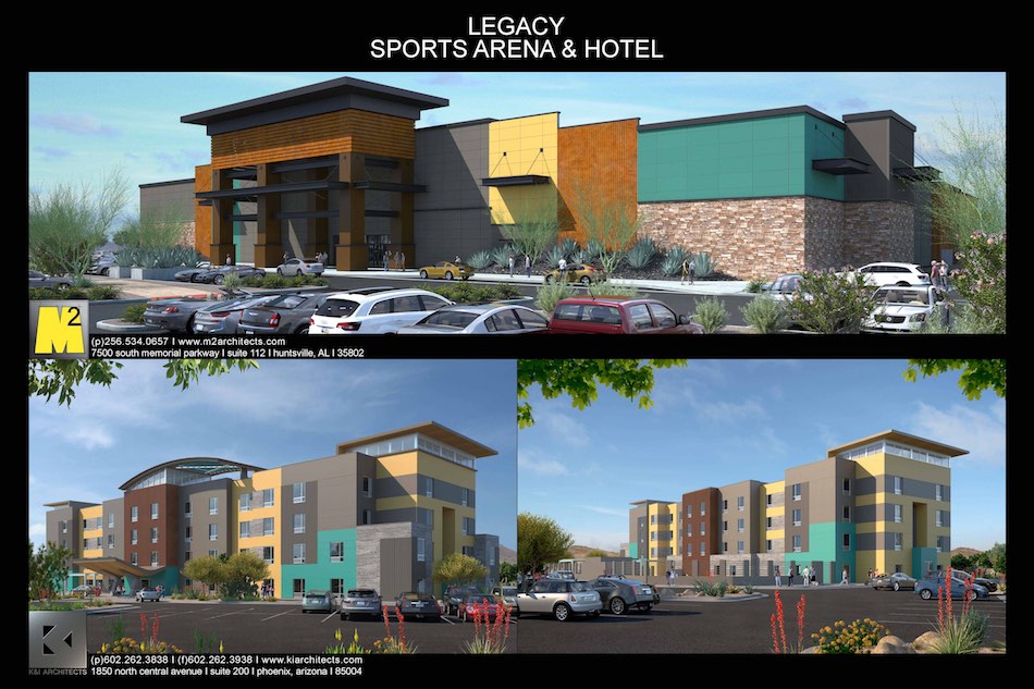 Drawing of the Legacy Hotel and Sports Arena